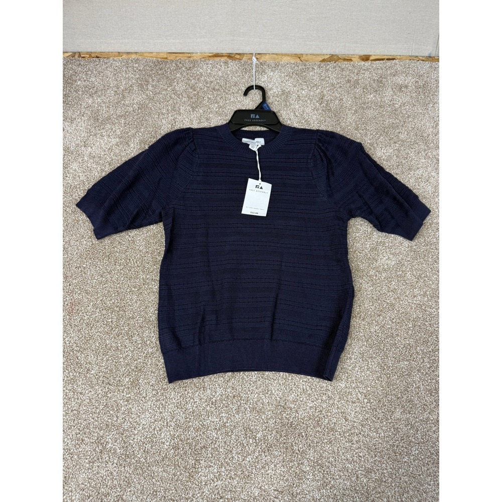 NWT Free Assembly Womens Puff Shoulder Sweater Tee Darkest Navy XS FAWS00384FA24